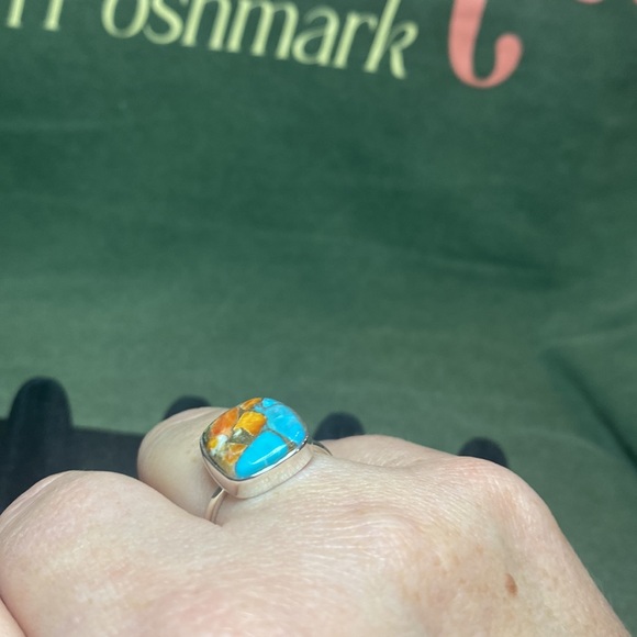 Solid Sterling Silver Spiny Turquoise Ring - Picture 4 of 4